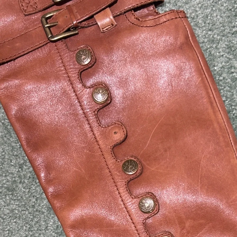 Sam Edelman Pierce 2 Athletic Button-Accent Riding Boots - Cognac Brown. Size 8